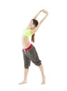 Happy young woman doing stretch exercise