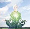 Happy young woman doing yoga outdoors