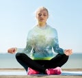 Happy young woman doing yoga outdoors Royalty Free Stock Photo