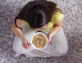 Happy Young Woman Eating Cereal Breakfast Royalty Free Stock Photo