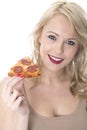 Happy Young Woman Eating Pizza Slice Royalty Free Stock Photo