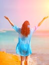 Happy young woman enjoing the sun Royalty Free Stock Photo