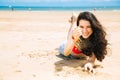 Happy young woman enjoying the beach Royalty Free Stock Photo