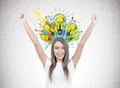 Happy young woman with hands in the air, creative Royalty Free Stock Photo