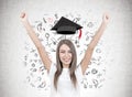 Happy young woman with hands in the air, education Royalty Free Stock Photo