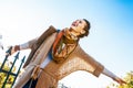 Happy woman having fun time in autumn outdoors Royalty Free Stock Photo