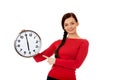 Happy young woman holding clock Royalty Free Stock Photo