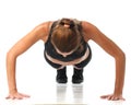 Happy young woman holding doing exercise