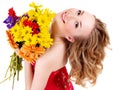 Happy young woman holding flowers. Royalty Free Stock Photo