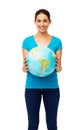 Happy Young Woman Holding Globe Royalty Free Stock Photo