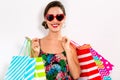 Happy young woman holding many shopping bags Royalty Free Stock Photo
