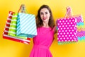 Happy young woman holding many shopping bags Royalty Free Stock Photo