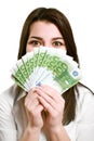 Happy young woman holding money Royalty Free Stock Photo