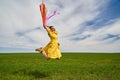 Happy young woman jumping for joy on a wheat field Royalty Free Stock Photo