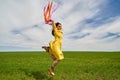 Happy young woman jumping for joy on a wheat field Royalty Free Stock Photo