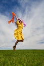 Happy young woman jumping for joy on a wheat field Royalty Free Stock Photo