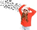 Happy young woman listening to Christmas music Royalty Free Stock Photo