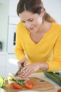 happy young woman making sandwiches Royalty Free Stock Photo