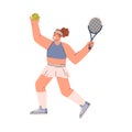 Happy young woman pitching tennis ball with racket flat style Royalty Free Stock Photo