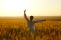 Happy young woman among rye field Royalty Free Stock Photo