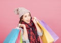 Happy young woman with shopping bags. Winter sale Royalty Free Stock Photo