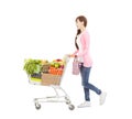 Happy young woman with shopping cart Royalty Free Stock Photo