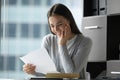 Happy young woman reading good news in letter Royalty Free Stock Photo