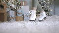 Happy young woman skates on ice rink