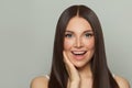 Happy young woman spa model with clear skin and long healthy straight hair. Skincare and facial treatment concept Royalty Free Stock Photo