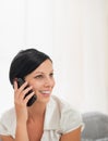 Happy young woman speaking mobile phone Royalty Free Stock Photo