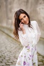 Happy young woman talking on phone Royalty Free Stock Photo