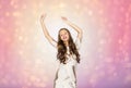 Happy young woman or teen girl dancing at party Royalty Free Stock Photo