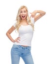 Happy young woman or teenage girl in white t-shirt Royalty Free Stock Photo