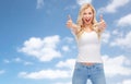 Happy young woman or teenage girl in white t-shirt Royalty Free Stock Photo