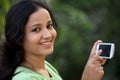 Happy young woman text messaging Royalty Free Stock Photo