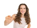 Happy young woman tossing coin Royalty Free Stock Photo