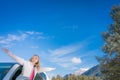 Happy woman travel by car in winter Royalty Free Stock Photo