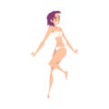 Happy Young Woman in White Bikini Dancing at Swimming Pool Party Cartoon Style Vector Illustration on White Background Royalty Free Stock Photo