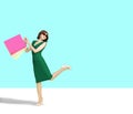 Happy young womanl holding shopping bags  and  dancing Royalty Free Stock Photo