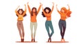 Drawing of several girls dancing and rejoicing on a white background vector