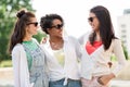 Happy young women in sunglasses outdoors Royalty Free Stock Photo