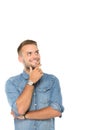 Happy youngman thinking, Royalty Free Stock Photo