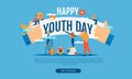 Happy youth day big word with small people vector illustration concept template background can be use for presentation web banner