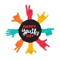 Happy Youth Day greeting card of diversity hands