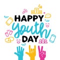 Happy Youth Day greeting card of diversity hands Royalty Free Stock Photo