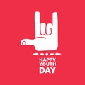 Happy Youth Day rock hand sign quote card