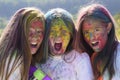 Happy youth party. Optimist. Spring vibes. children with creative body art. Crazy hipster girls. Summer weather Royalty Free Stock Photo