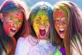 Happy youth party. Optimist. Spring vibes. children with creative body art. Crazy hipster girls. Summer weather Royalty Free Stock Photo