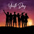 Happy Youth Pledge Day Design with youth silhouette bavkground vector. Celebration Youth Pledge Day with sunset
