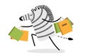 Happy zebra carries Shopping Packages. Cartoon funny zebra happy after successful shoping. African animal with colorful